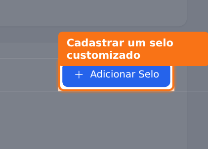 Botão para cadastrar um selo customizado, no canto superior direito do card Selos Customizados