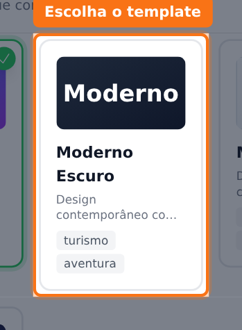 Grade com os seis templates disponíveis, com o template Clássico selecionado em destaque verde